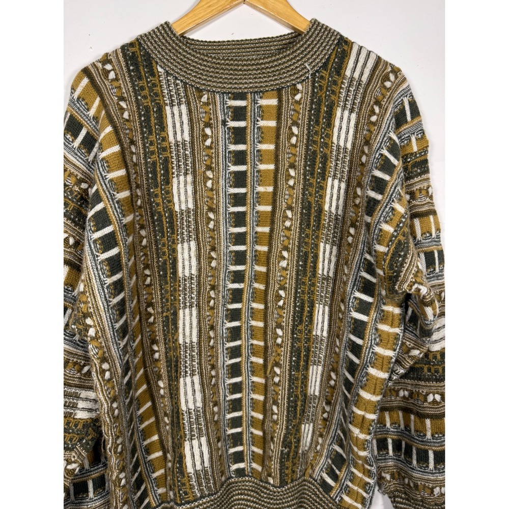 Vintage Aggio Mens Textured 3D Knit Sweater Earth Tone Geometric Wool Blend L